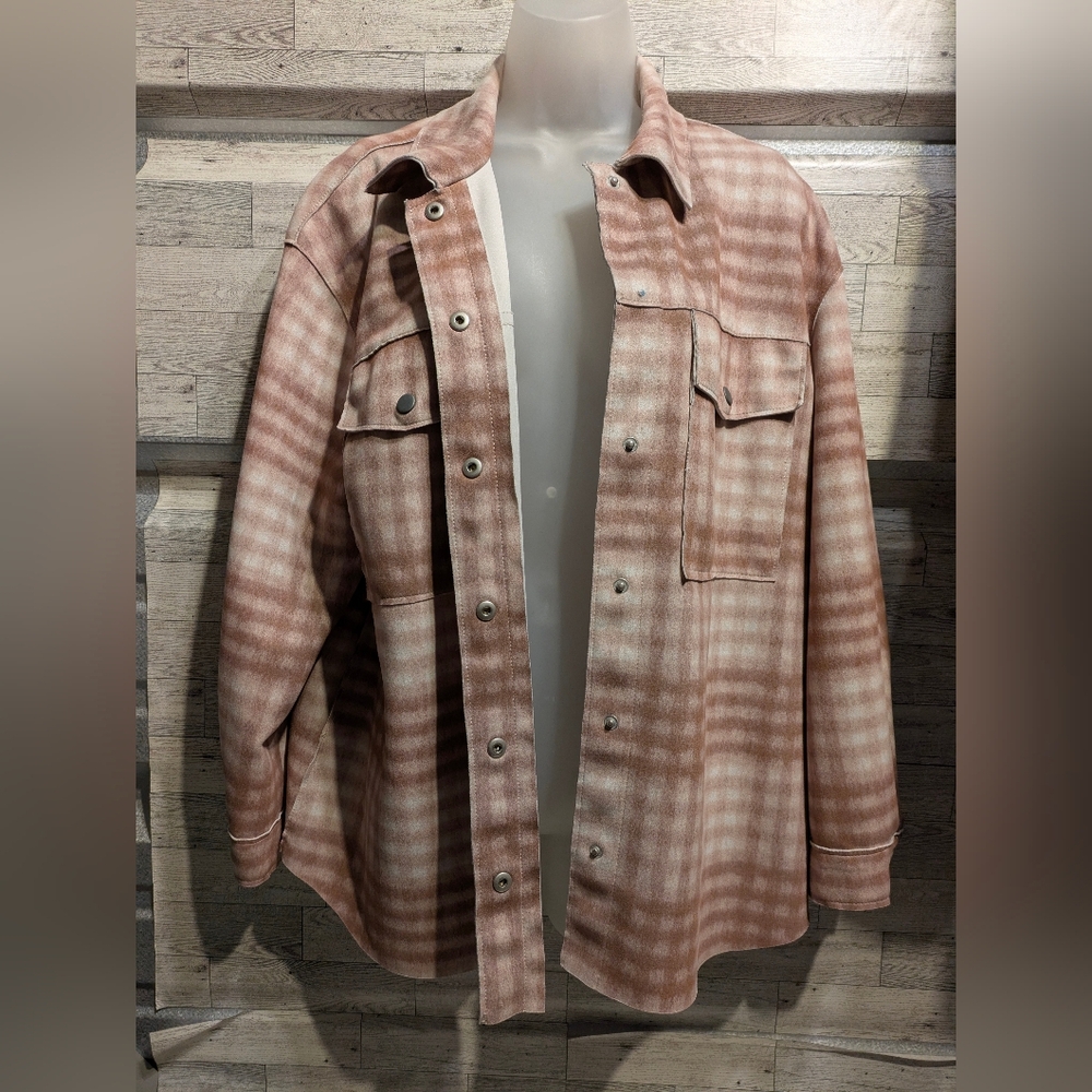 Workshop Republic Clothing Beige and White Shirt Jacket